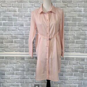 Norma Kamali Pink Cotton Boyfriend Shirt Dress Belted Classic Quiet Luxury S